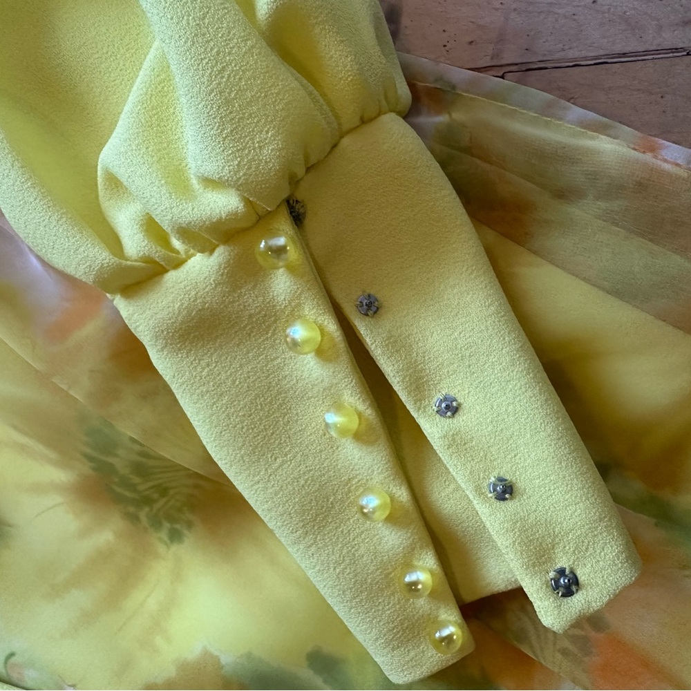 Yellow Floral Vintage Dress - Picture 3 of 10